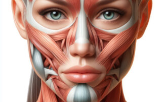 woman anatomy showing face with muscular system visible. Illustration of male Anatomy of the face Isolated